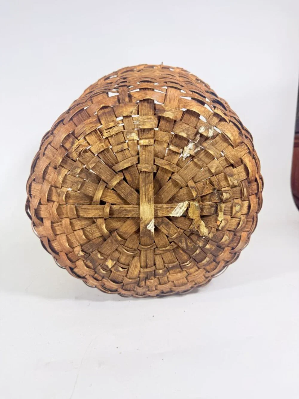 Basket Antique Splint Oak Woven Cotten Harvest Picking North Carolina Handmade